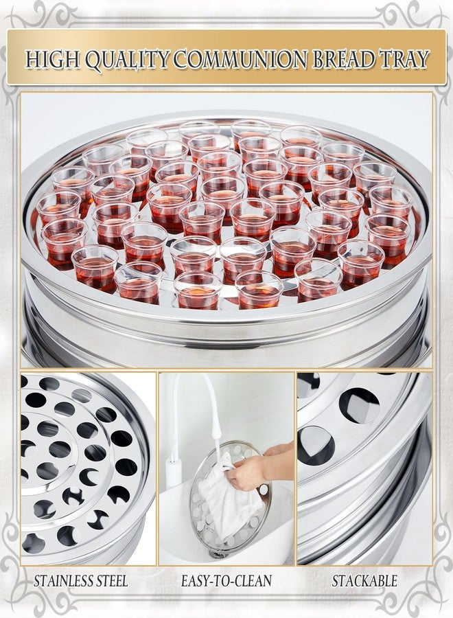 Zhehao 2 Pcs Communion Trays for Churches Set Church Supplies Plates for Church with Disposable Cups (Silver) - Image 3